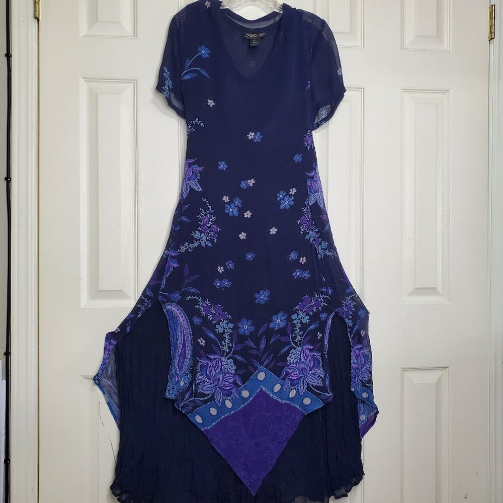 Lola P Floral Maxi Asymmetrical Handkerchief Flowy Dress Women's Medium
